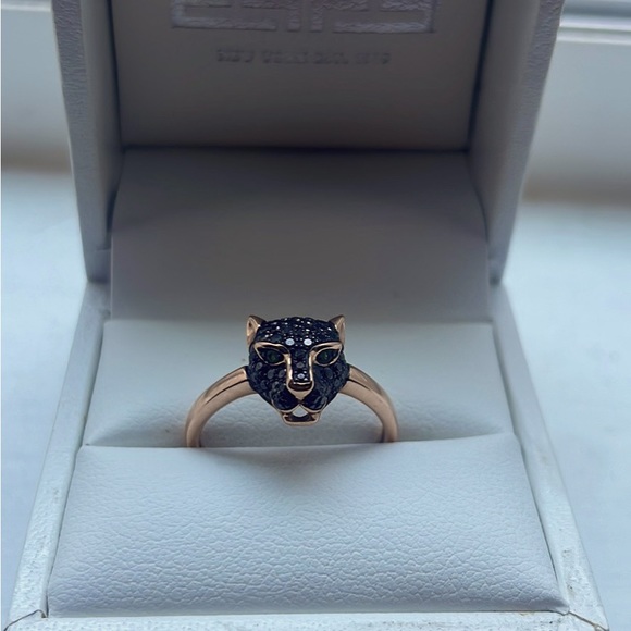 Effy Signature 14K Rose Gold Black Diamond & Emerald Mini Ring, 0.46 Size 8 - Picture 1 of 5